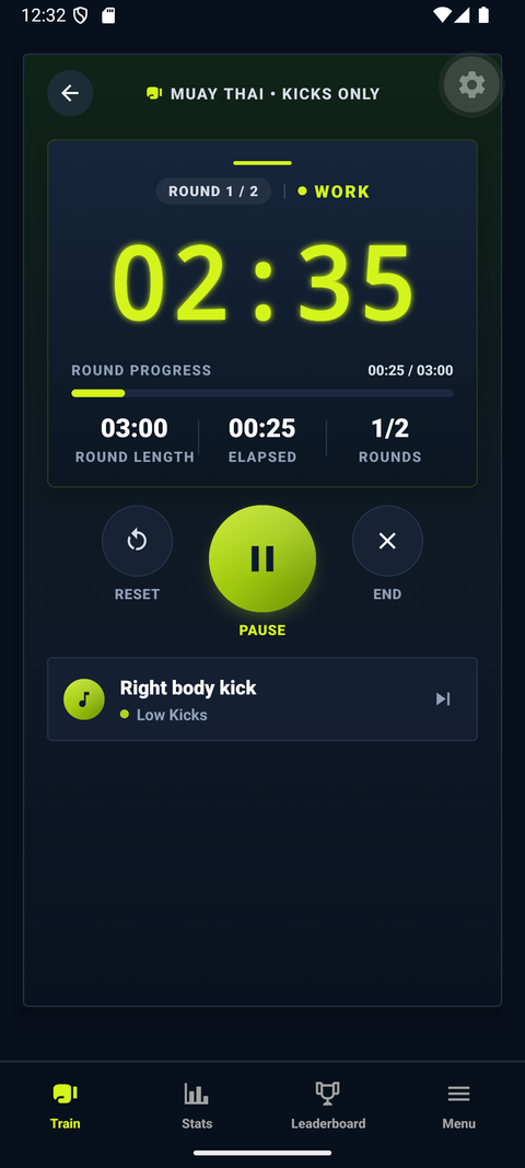 Active Muay Thai workout with the round timer and the current combo callout